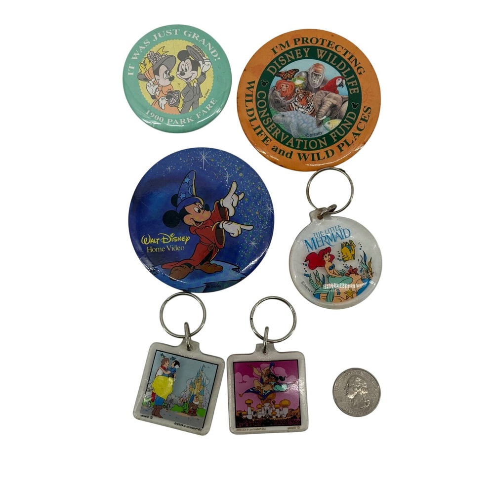 Disney Lot Vintage Pin & Keychain Metal Plastic Multi Sorcerer Mickey 90s